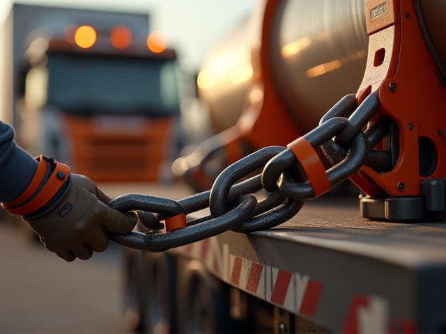 SLYBS technician performing a safety check on a heavy haul trailer