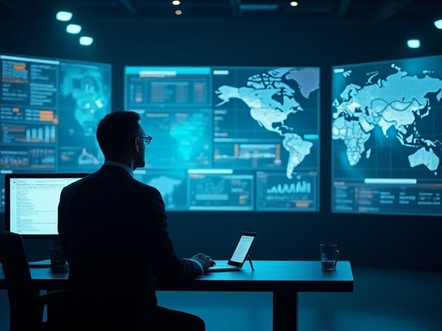 Logistics professional monitoring a digital freight tracking system